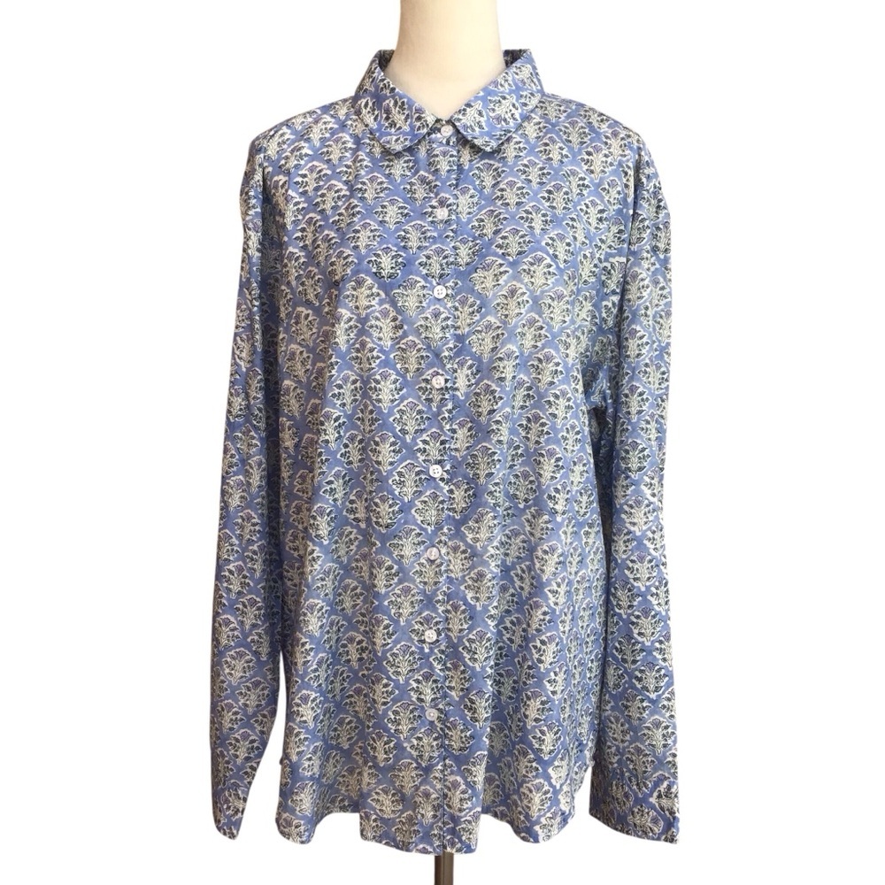 Madison Mathews Hand Printed and Woven Floral Cotton Button Up Long Sleeve NEW - Picture 3 of 10